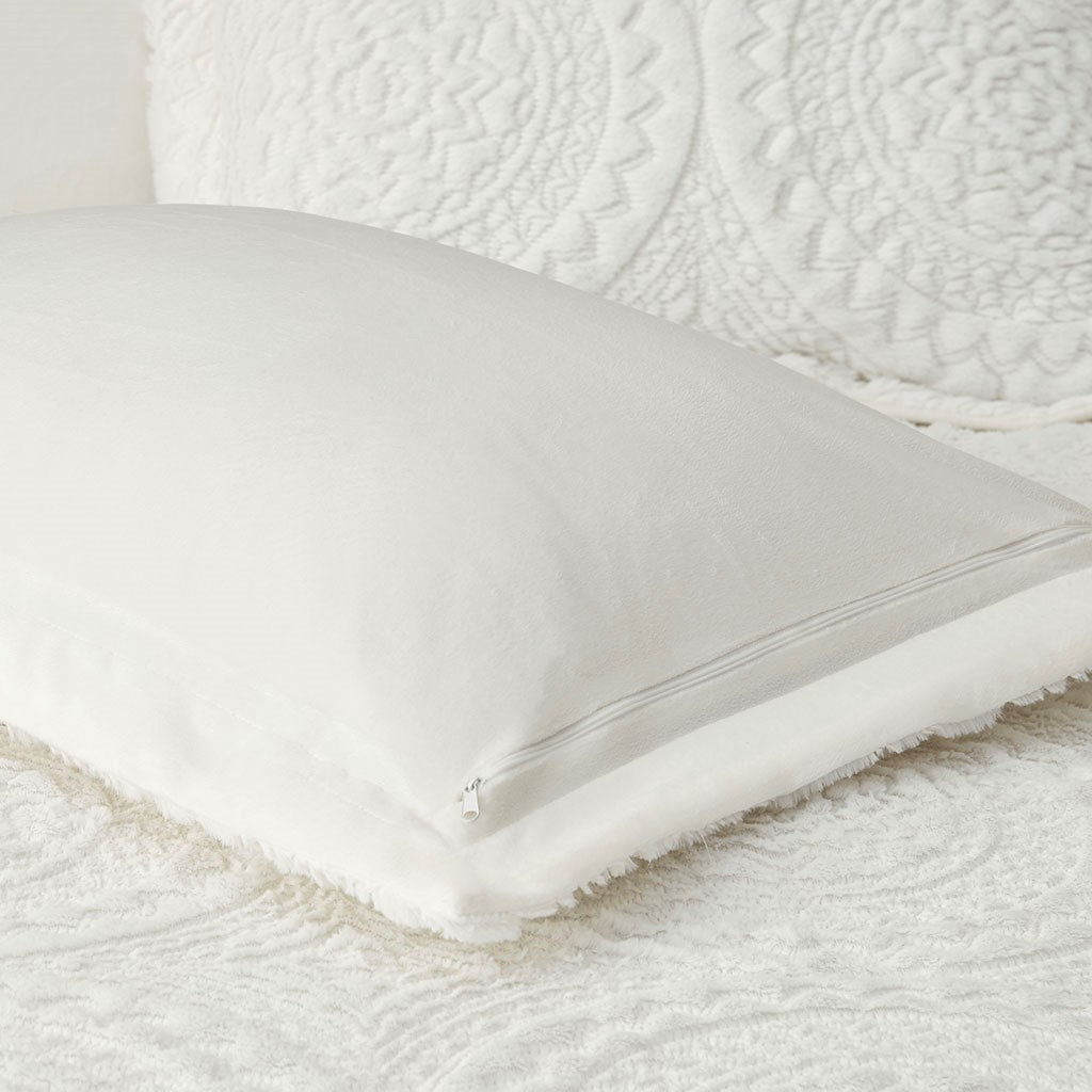 Full/Queen Embroidered Medallion Faux Fur Ultra Plush Comforter Mini Set