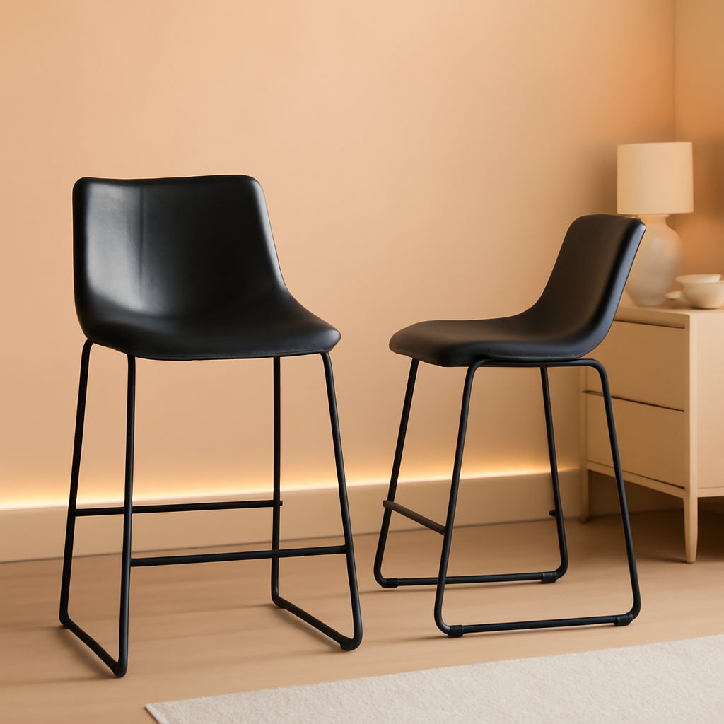 Set Of 2 Faux Leather Counter Height Stools For Kitchen