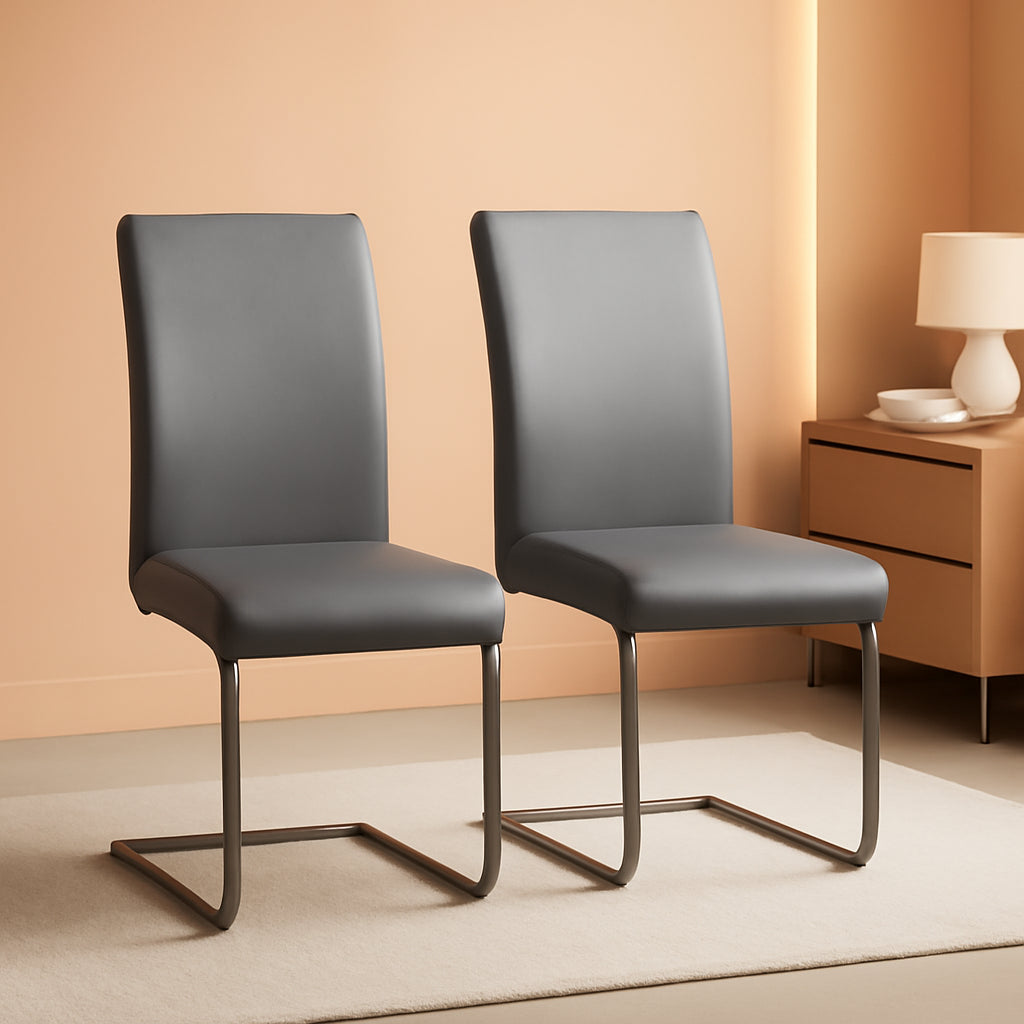 Gray PU Leather Dining Chairs For Kitchen Set Of 2