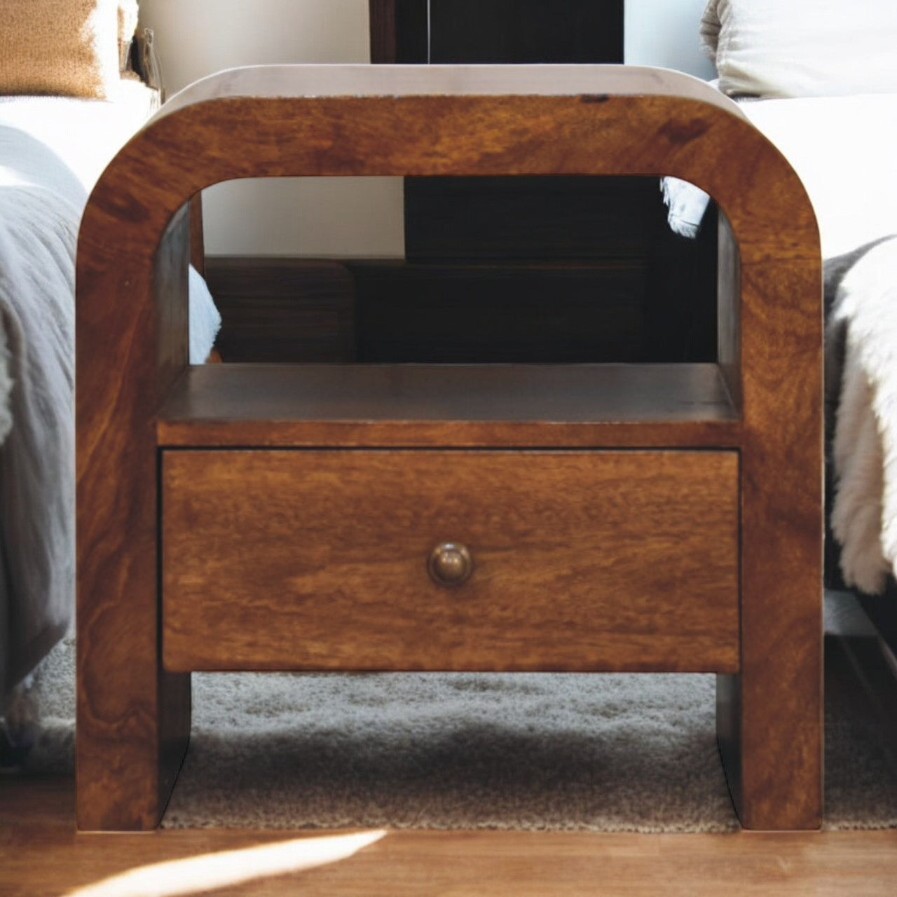 Solid Wood Darcy Nightstand with 1 Drawer and Open Shelf