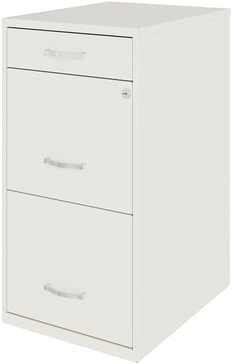 Pearl White 18 Inch Deep 3 Drawer Metal File Cabinet
