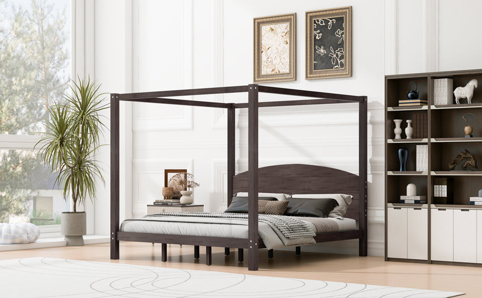 King Size Canopy Platform Bed with Headboard and Support Legs