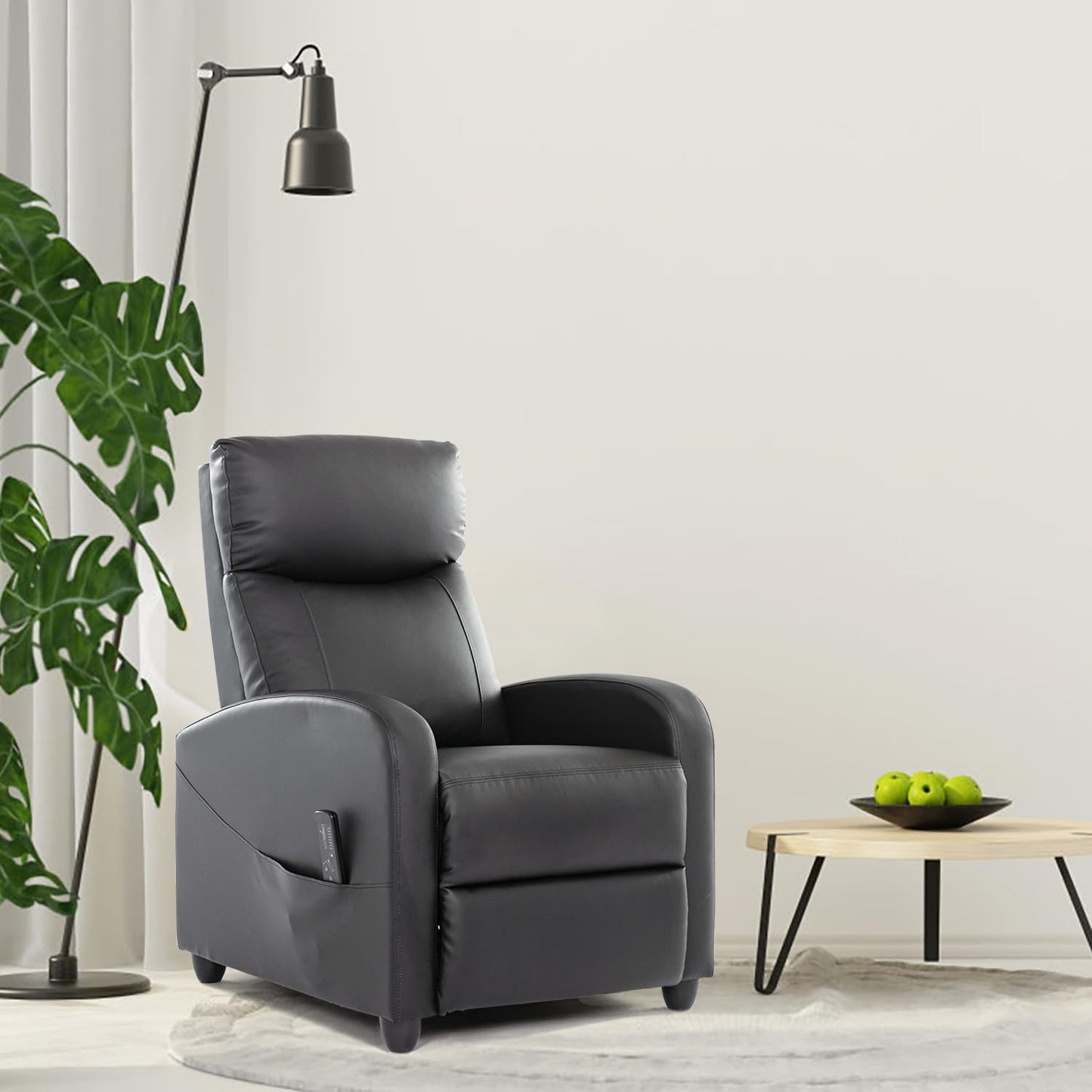 Compact Adjustable Massage Recliner Chair With Lumbar Support In PU Leather