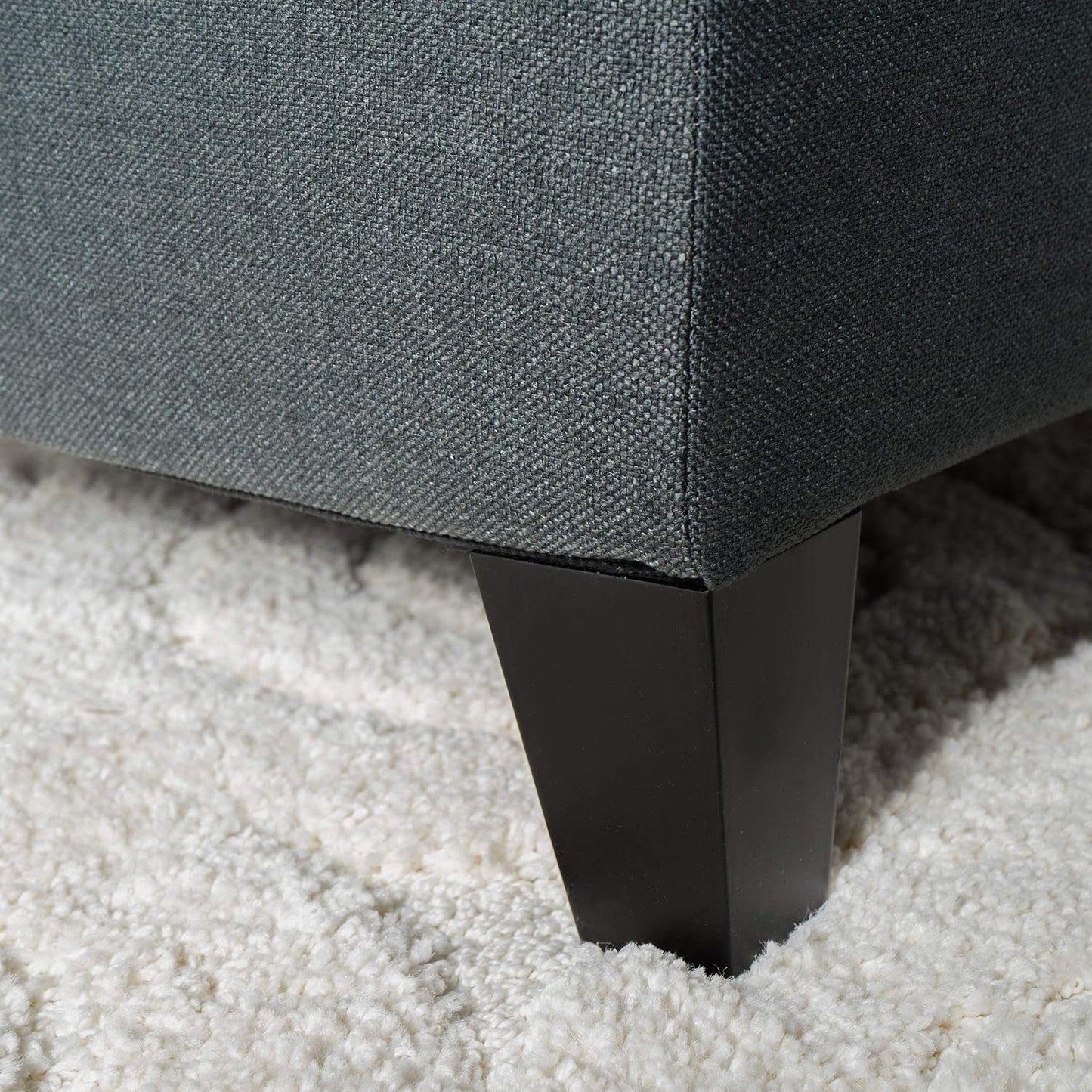 Dark Grey Tufted Fabric Storage Ottoman 17.5 In Depth