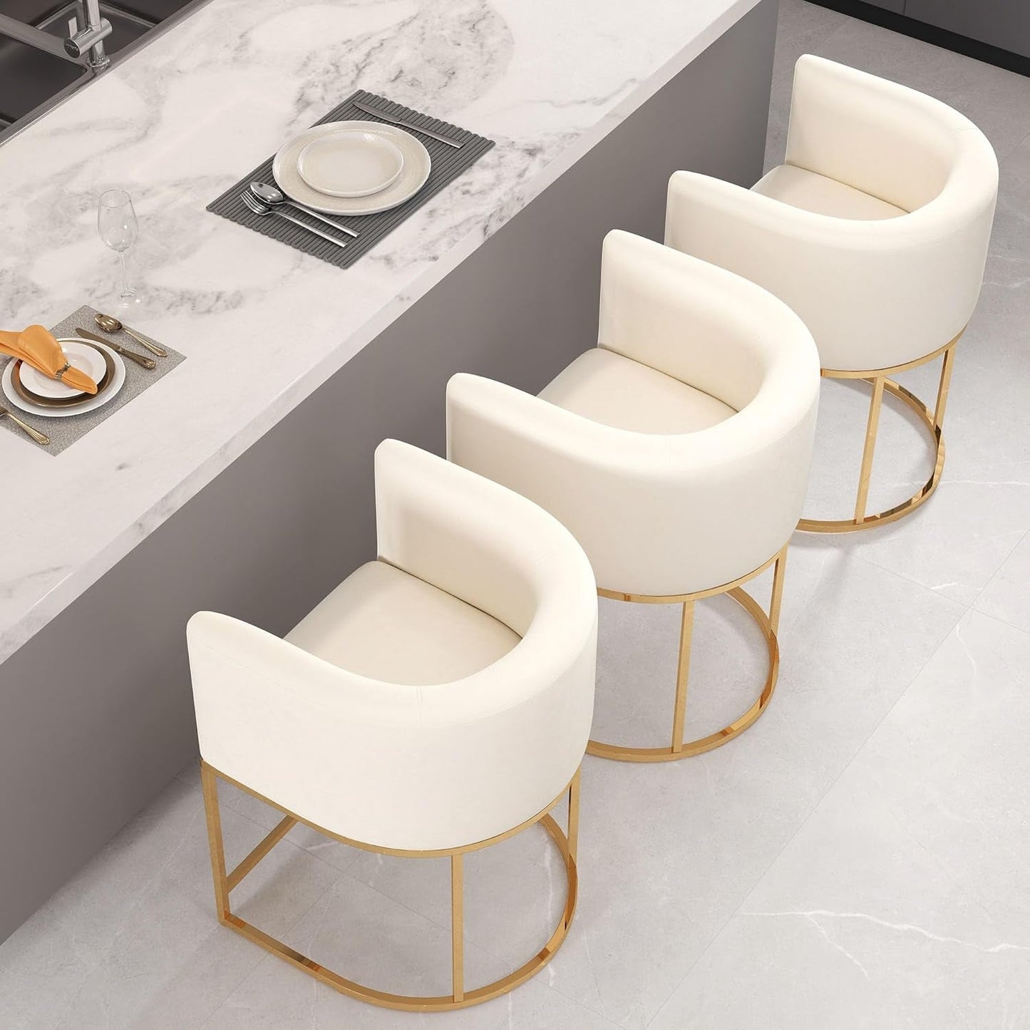 Counter Height Bar Stools Set Of 2 Ivory Velvet 24 Inch