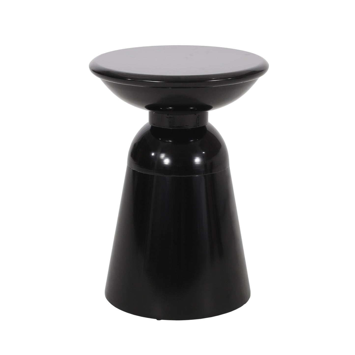 Modern Outdoor Metal End Table with Pedestal Structure in Black Iron, 15x15x20.75 Inches