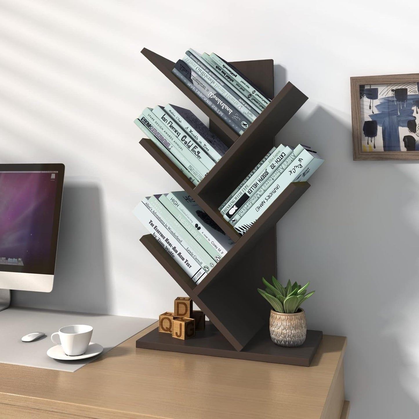 Wooden 5 Tier Book Tree Bookshelf For Displaying Books And Magazines