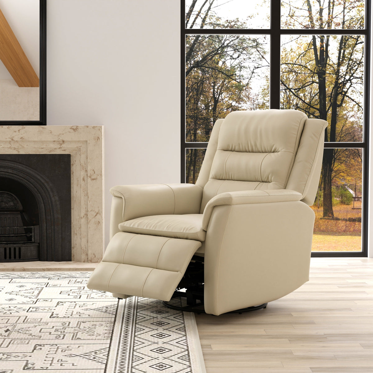 Global Home Swivel Recliner with Manual Footrest In Madras Eggshell