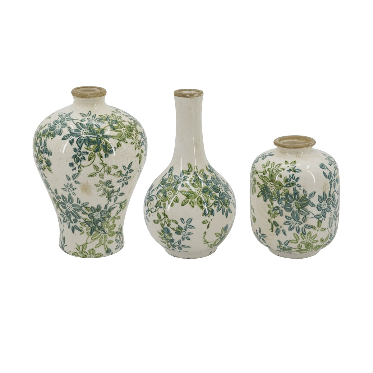 Set of 3 Floral Ceramic Vases