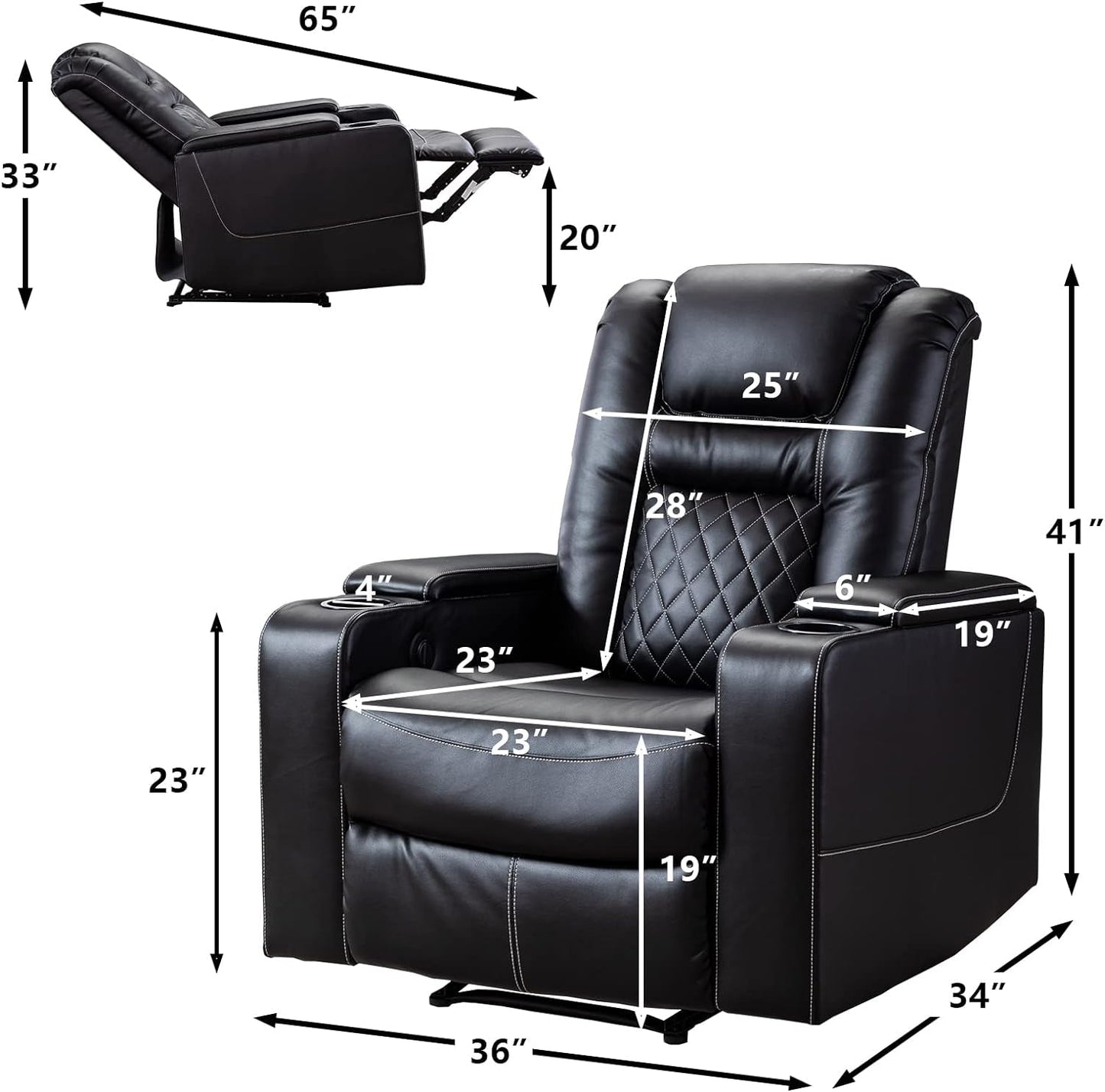 Black Leather Power Recliner With Usb And Cup Holders
