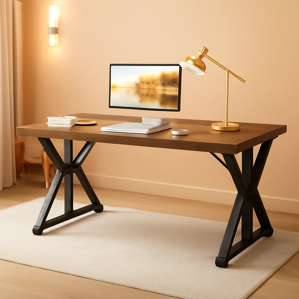 70.8 Inch Modern Executive Desk Brown Black Wood Office