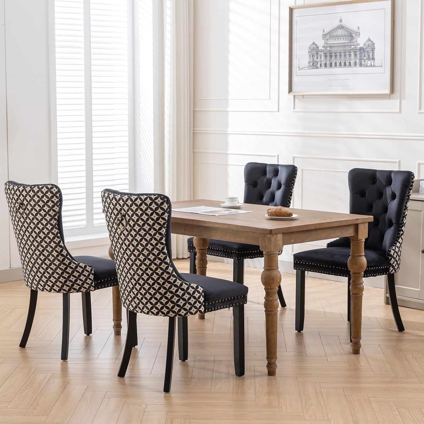 Velvet Tufted Dining Chairs Set Of 4 With Nailhead Trim