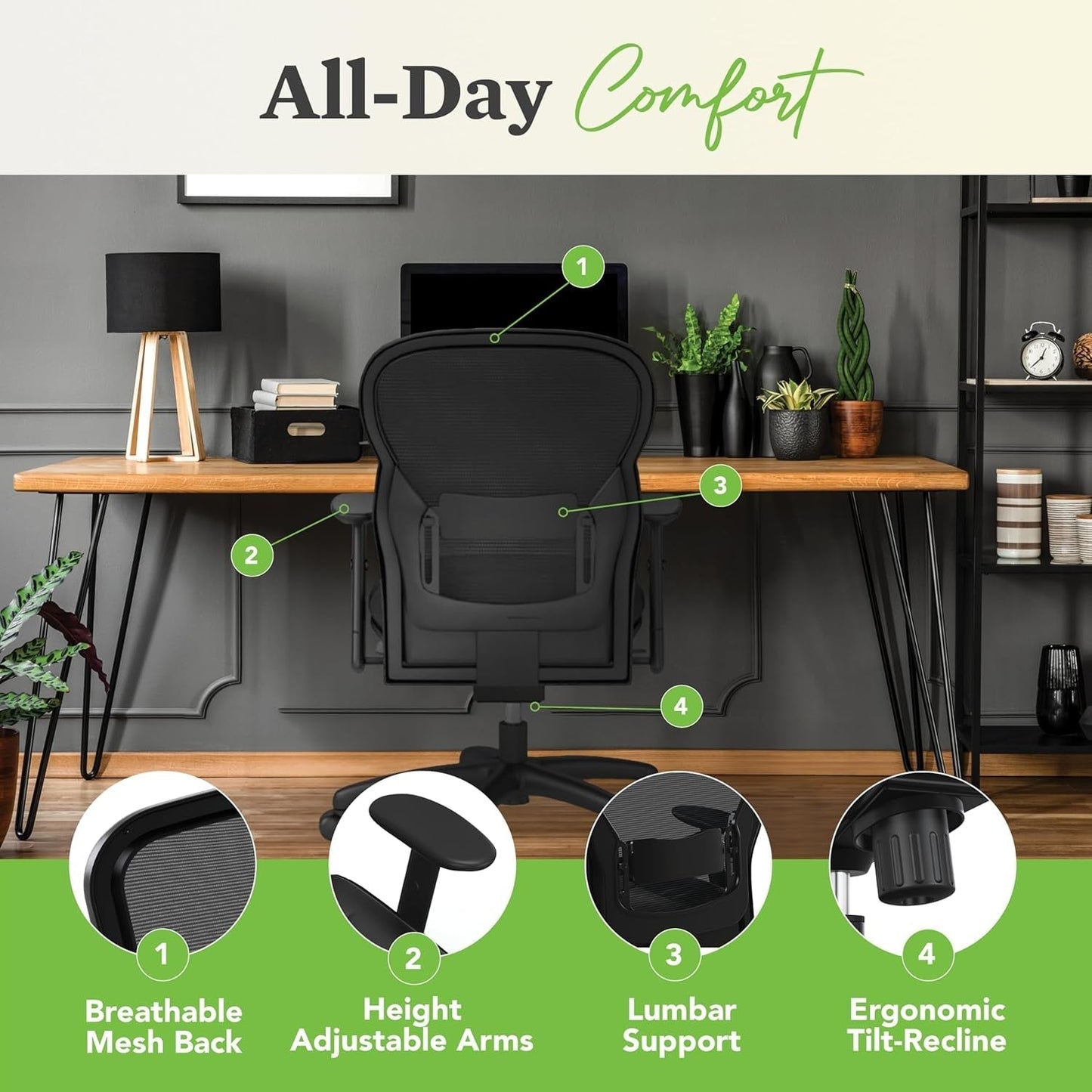 Wave High Back Ergonomic Office Chair Leather Seat