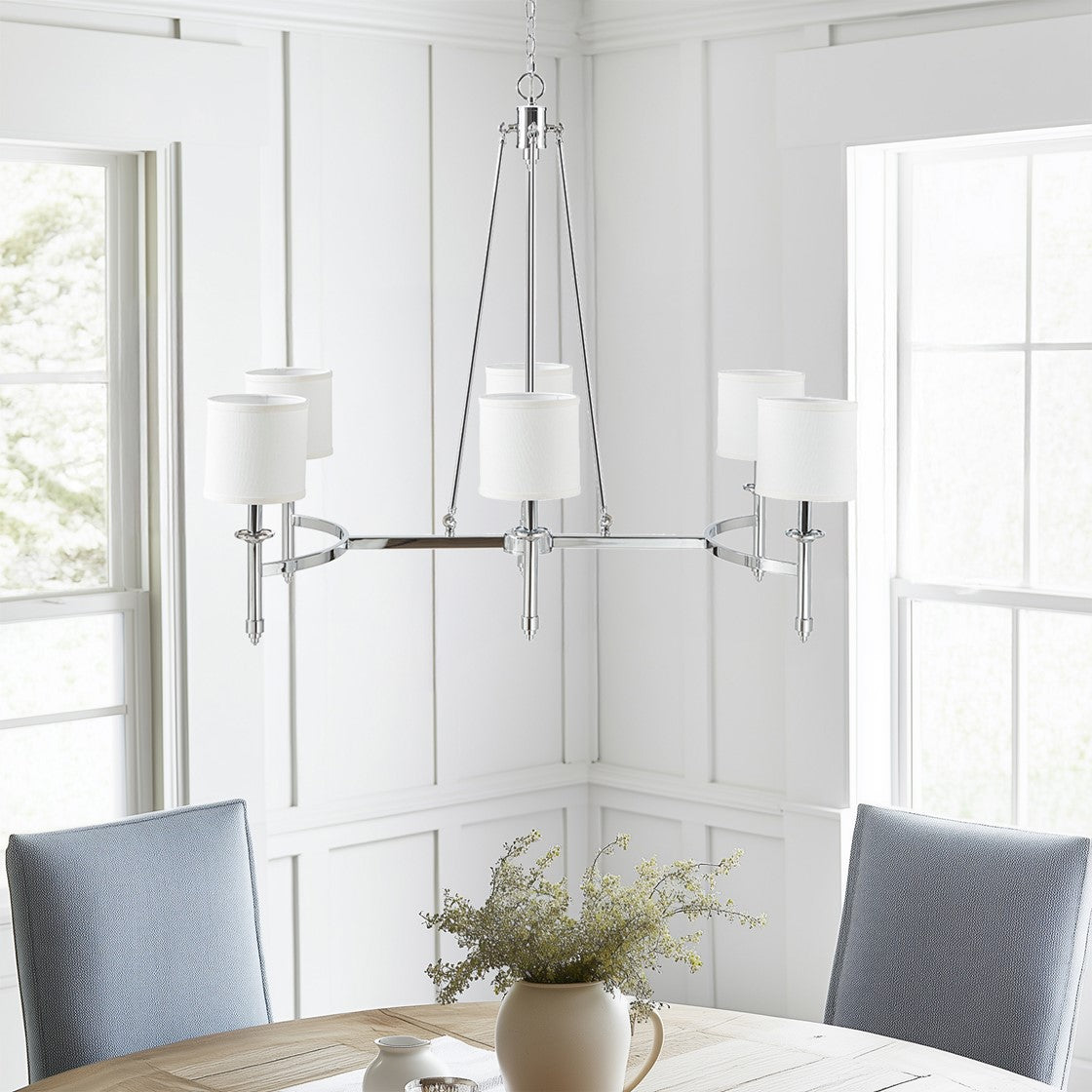 6-Light Chandelier With Fabric Drum Shades