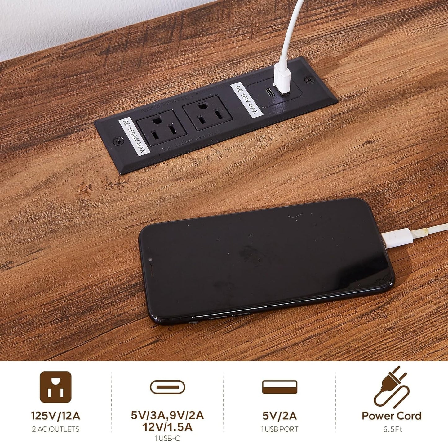 Blue Farmhouse Executive Desk With Charging Station