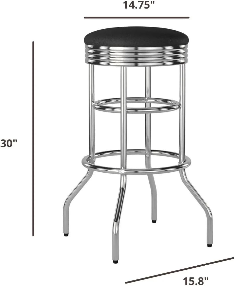 Heavy Duty Backless Swivel Bar Stools with Faux Leather
