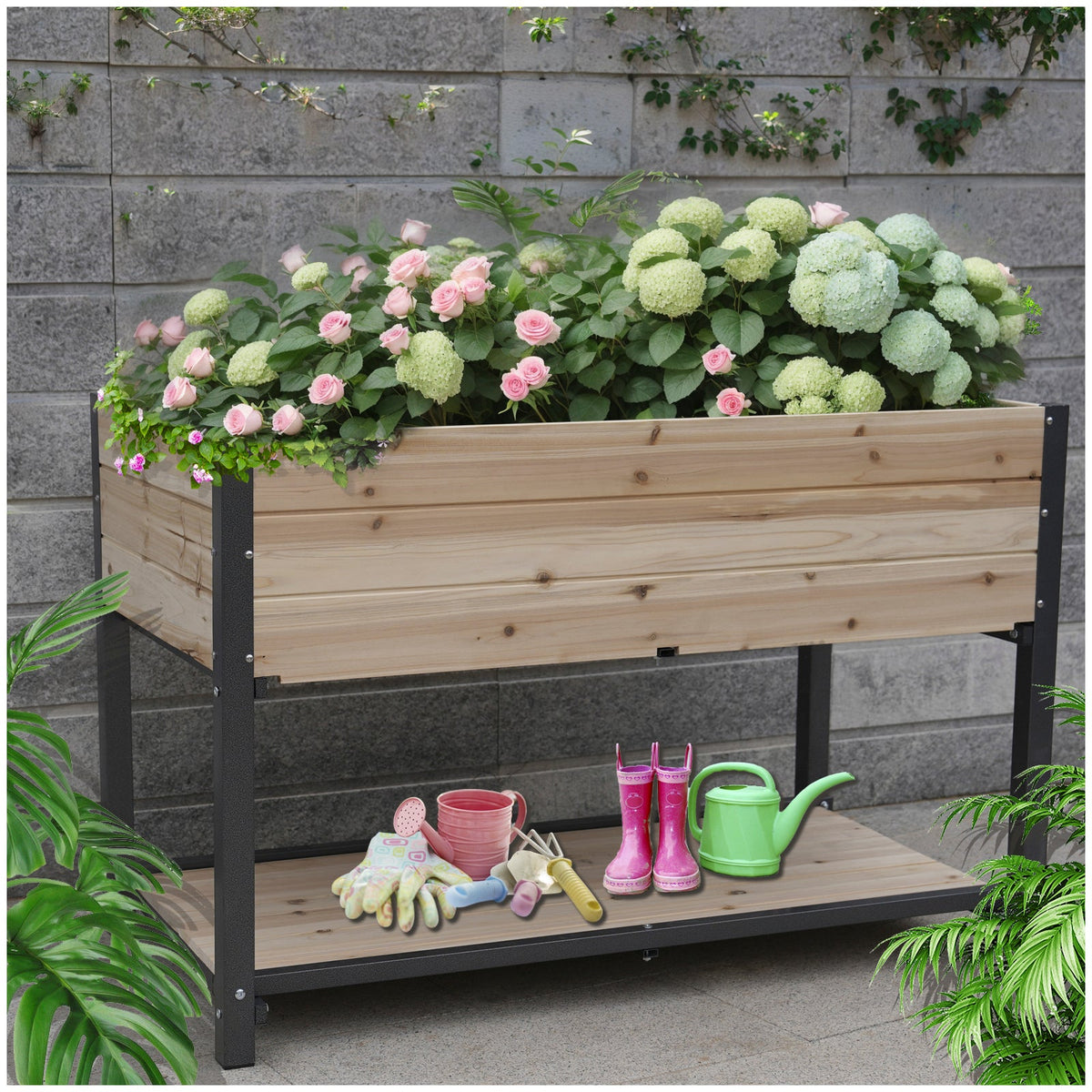 45" Iron-Wood Combined Growing Beds with Storage Racks