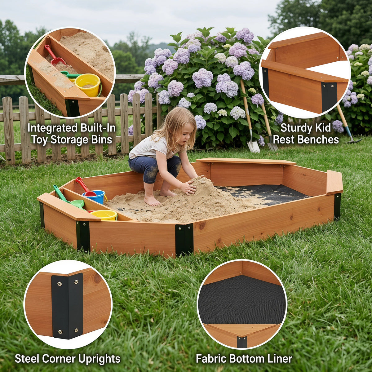Octagon Sandbox with Storage for Kids