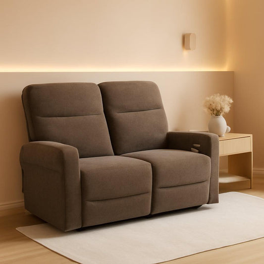 Fabric 64.6 Inch Dark Brown Wall Hugger Power Recliner Loveseat