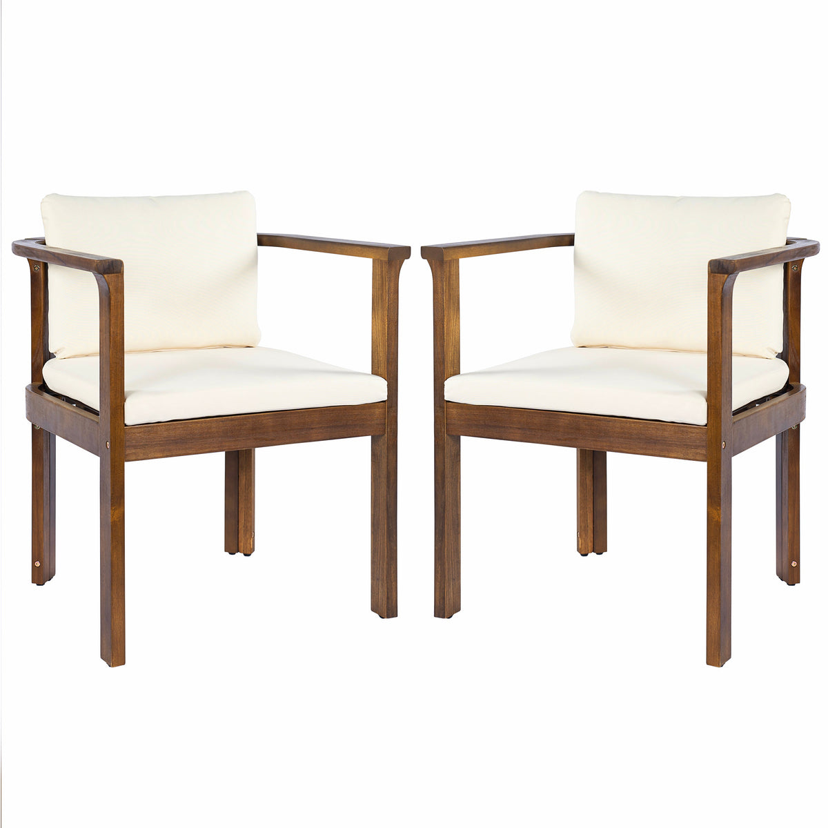 Outdoor Dining Chair Set of 2 with Curved Acacia Wood Arms