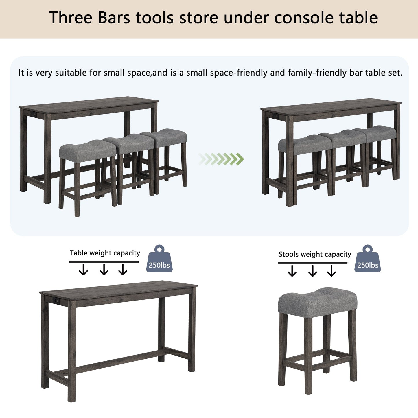 4 Piece Bar Table Set with Power Outlet