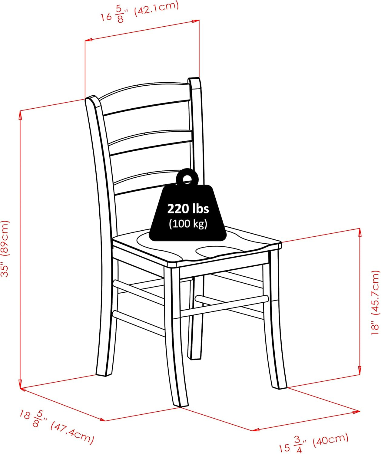 Light Oak Ladder Back Dining Chair Set 2 Piece Wood Chairs