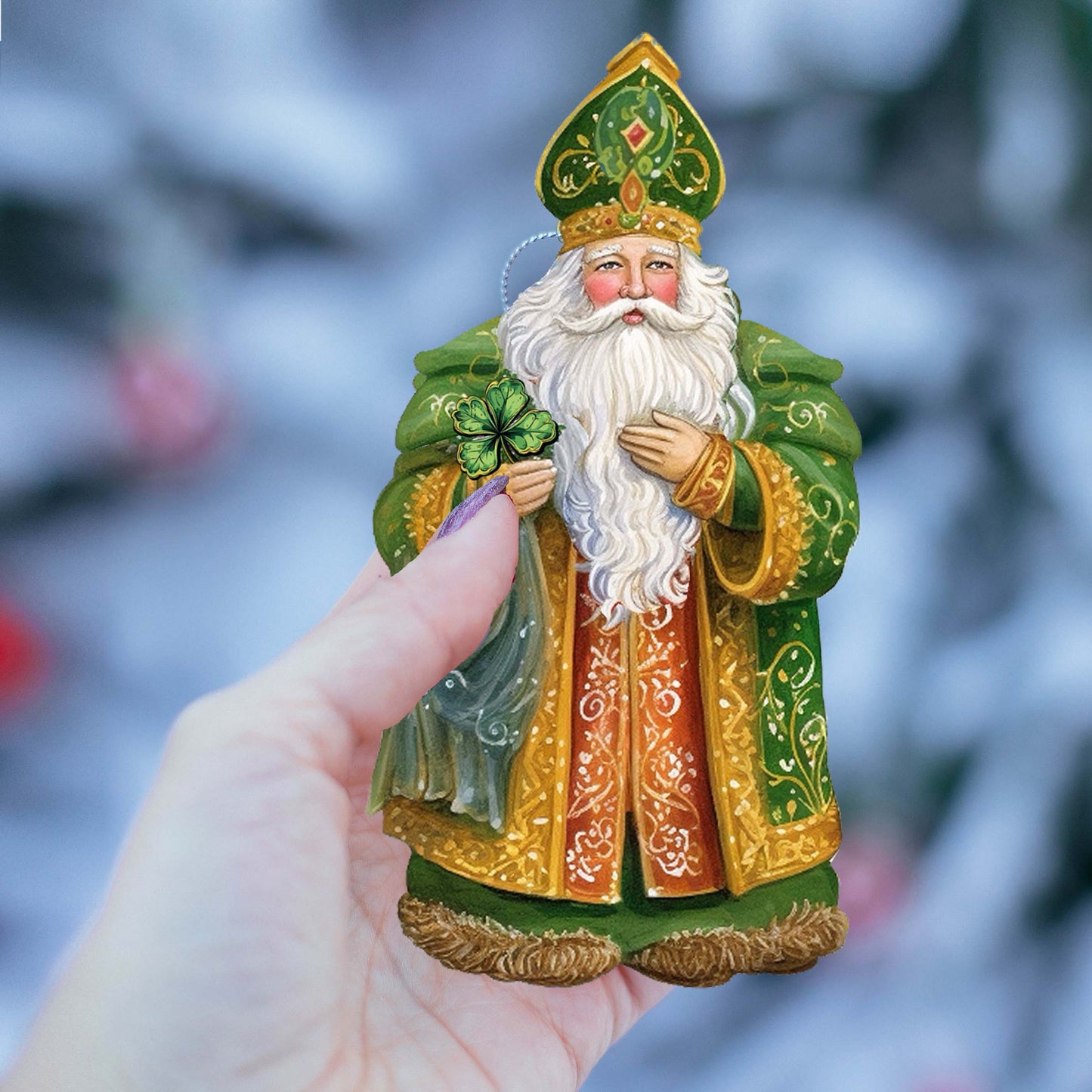 Santas Around the World - Irish Inspired Santa - Eco Wood Ornaments Set of 3 by G. DeBrekht Christmas Santa Snowman Decor - 8091306S3