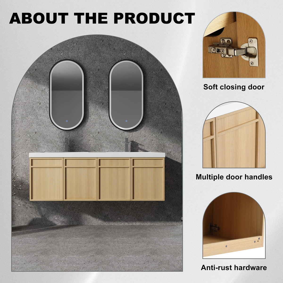 60" Wall-Mounted Bathroom Vanity with Double Resin Sink