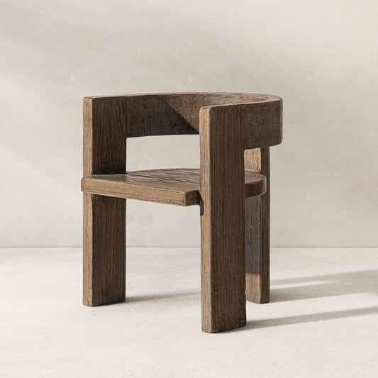 Soren Solid Reclaimed Elm Sculptural Accent Curved Dining Chair, Heritage Medium-Dark Brown