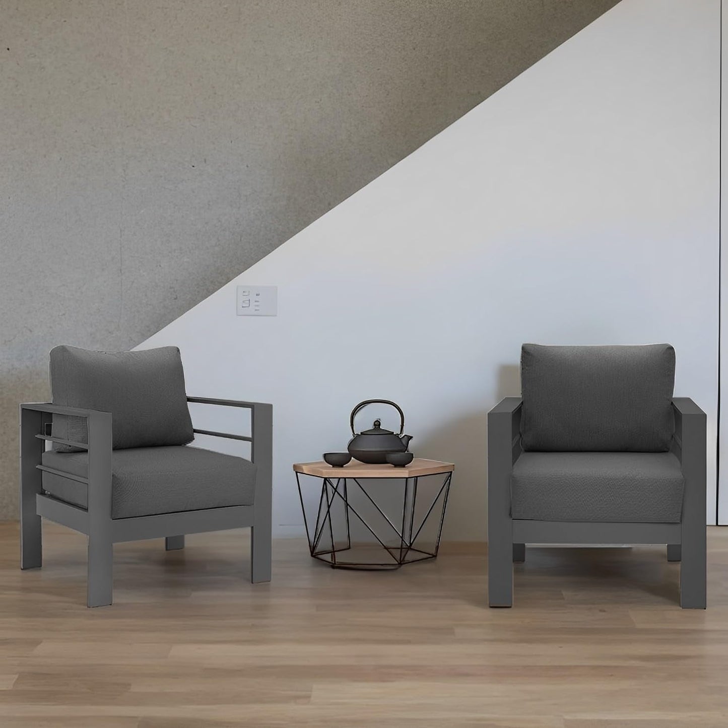 All-Weather Outdoor Metal Armchair Set with Cushions