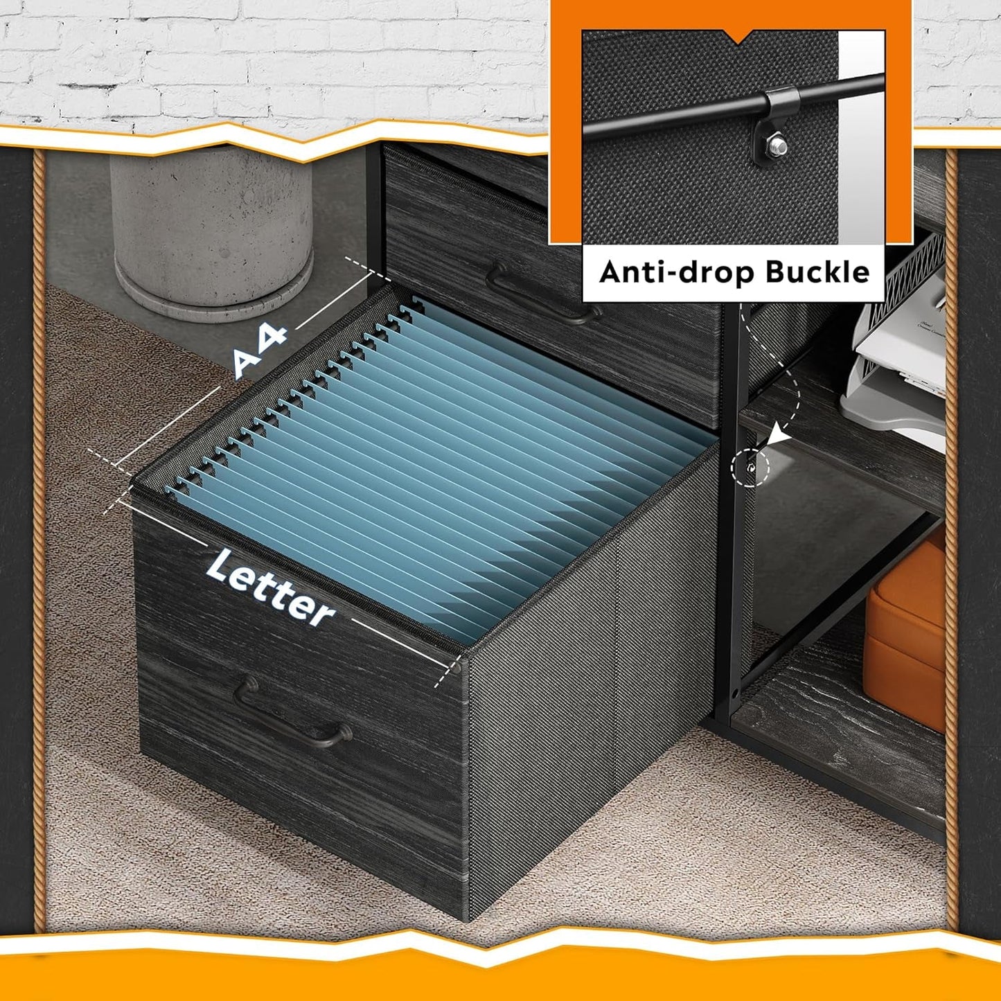 Three Drawer Mobile File Cabinet With Open Storage Shelf Charcoal Black Wood Grain