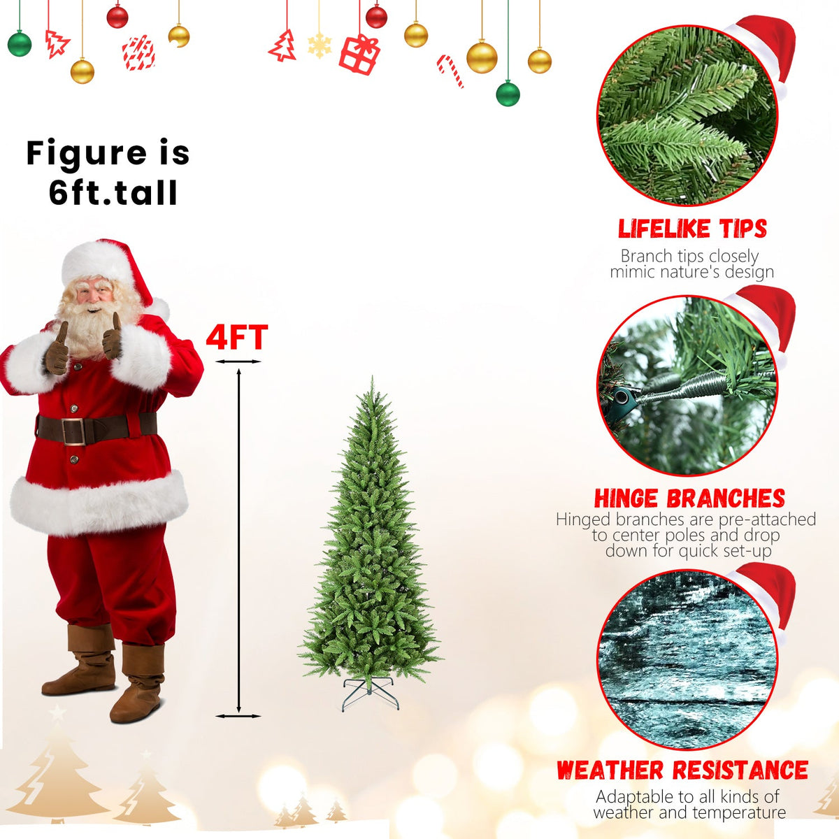 6FT Slim Christmas Tree – 850 Tips