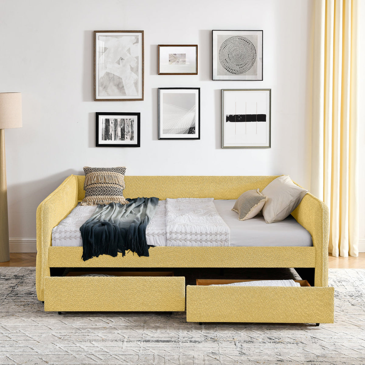 Queen Size Daybed with Two Drawers Upholstered Tufted Sofa Bed