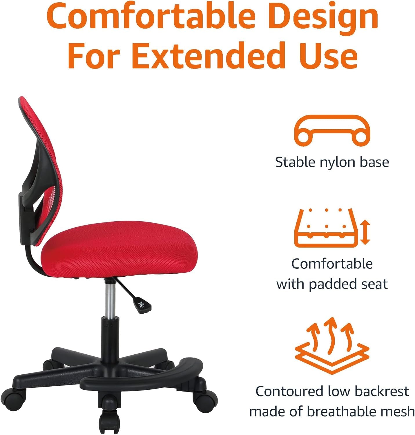 Kids Adjustable Mesh Low Back Swivel Desk Chair With Footrest Red