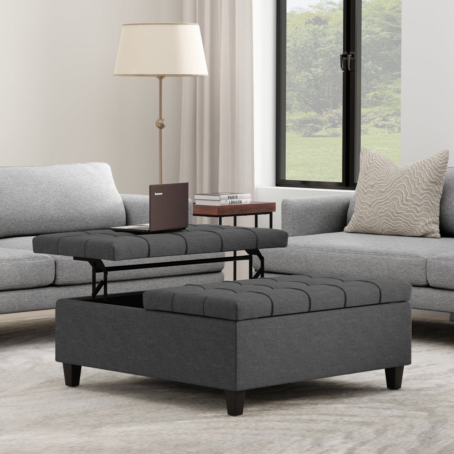 Harrison 40 Inch Wide Large Square Coffee Table Storage Ottoman