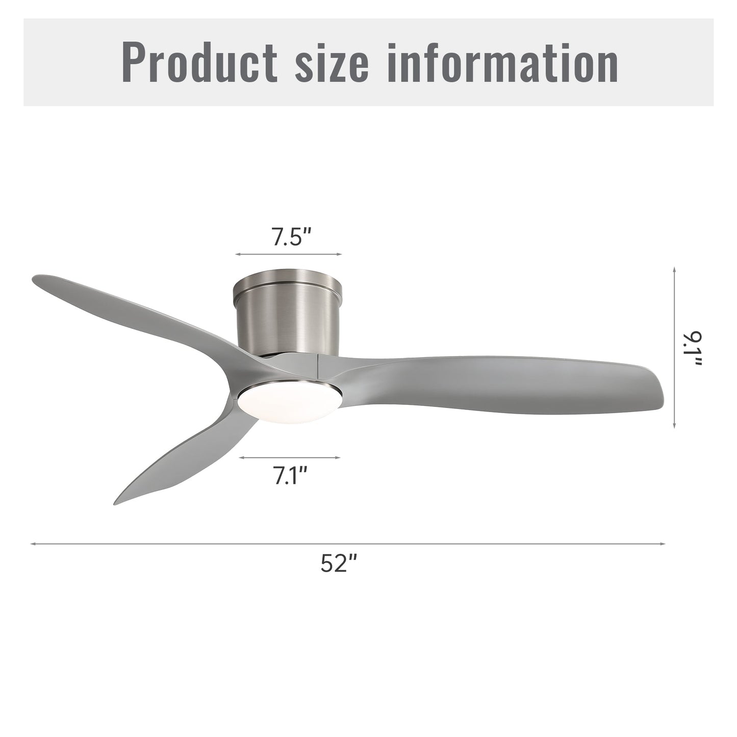 52 Inch Flush Mount Ceiling Fan with Dimmable LED Light