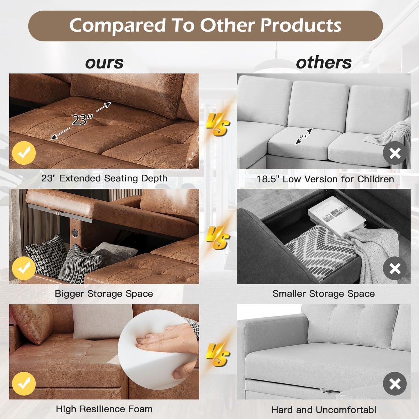 Brown Leather Sleeper Sofa Bed With Storage