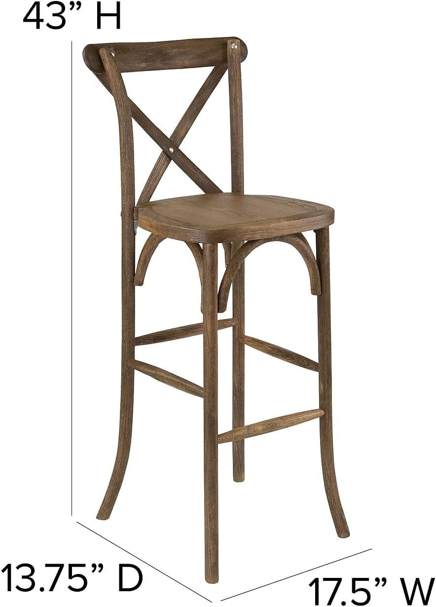 Dark Antique Wood Cross Back Barstools Set of Two