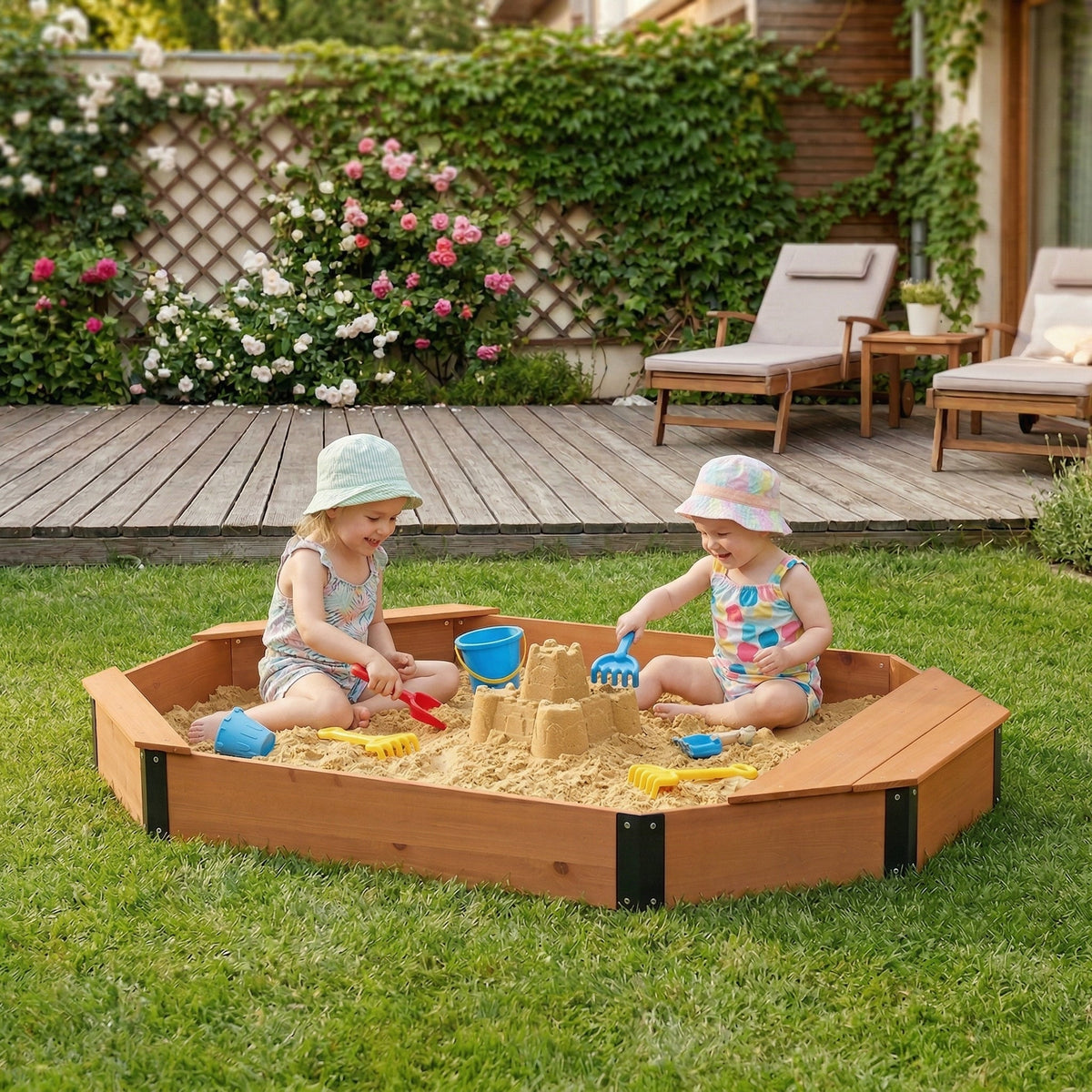 Octagon Sandbox with Storage for Kids