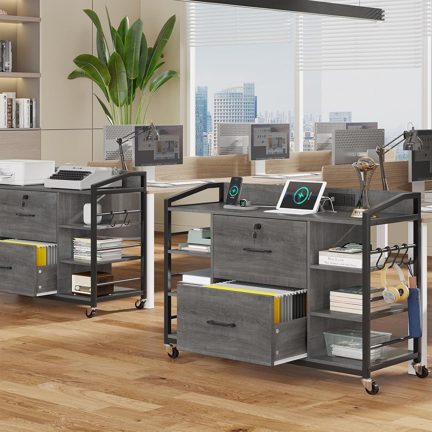 44 Inch 2 Drawer File Cabinet Grey With Lock For Office