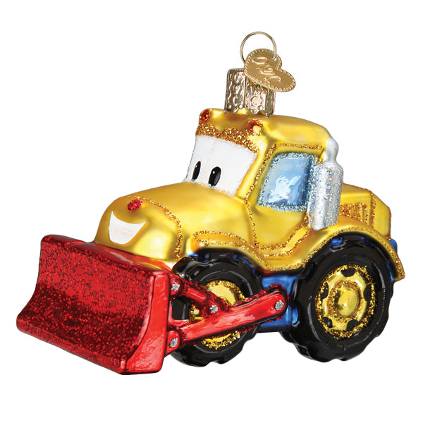 Bright Eyed Bulldozer  Glass Ornament