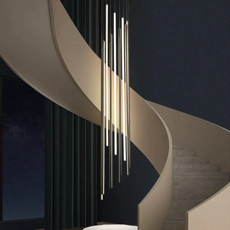 Harper's Black Stair Long LED Chandelier - A Modern Masterpiece for Elegance and Sophistication
