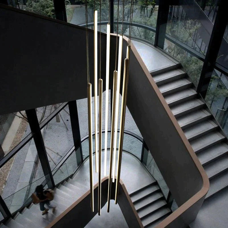 Harper's Black Stair Long LED Chandelier - A Modern Masterpiece for Elegance and Sophistication