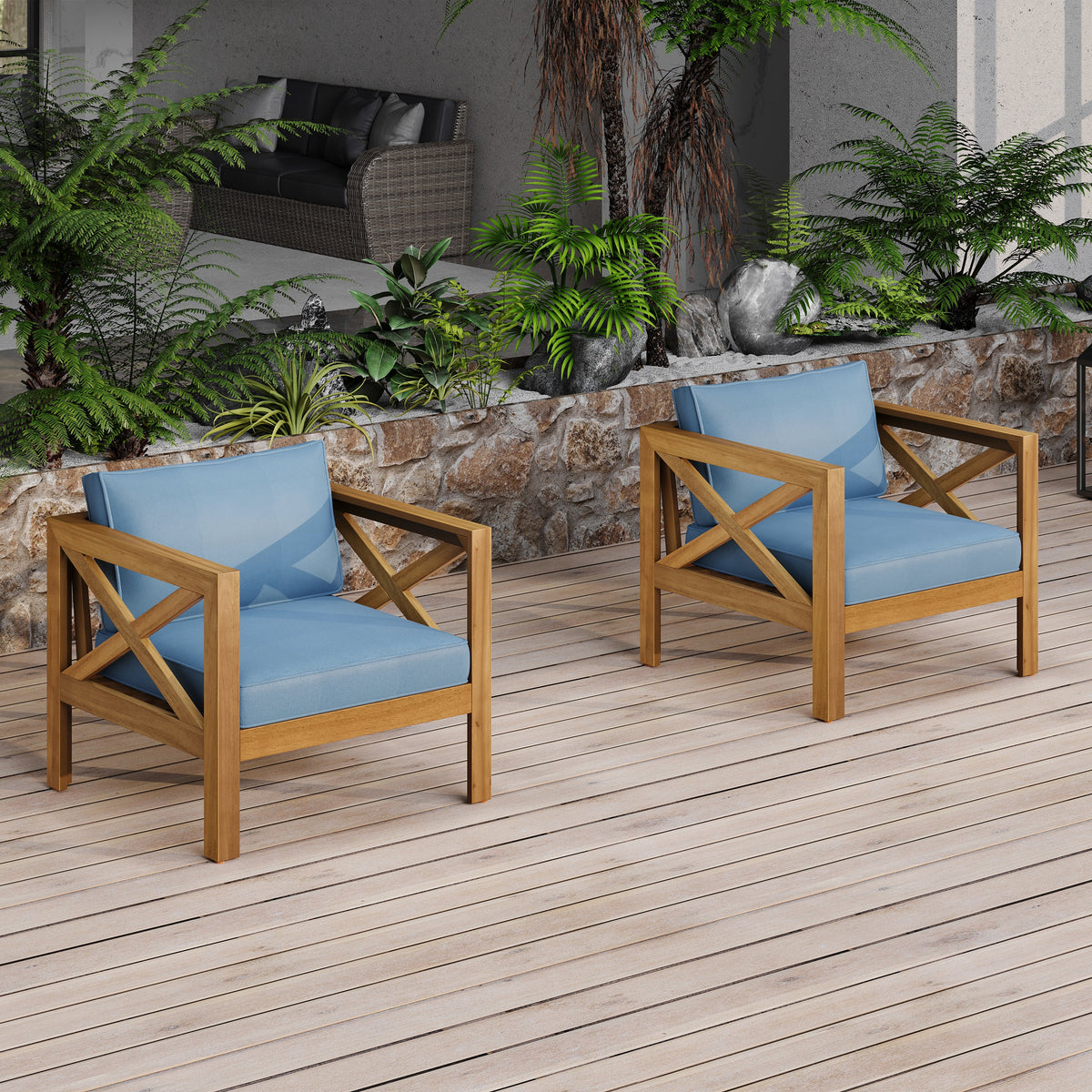 Patio Conversation Set with Outdoor Wood Chairs and Side Table