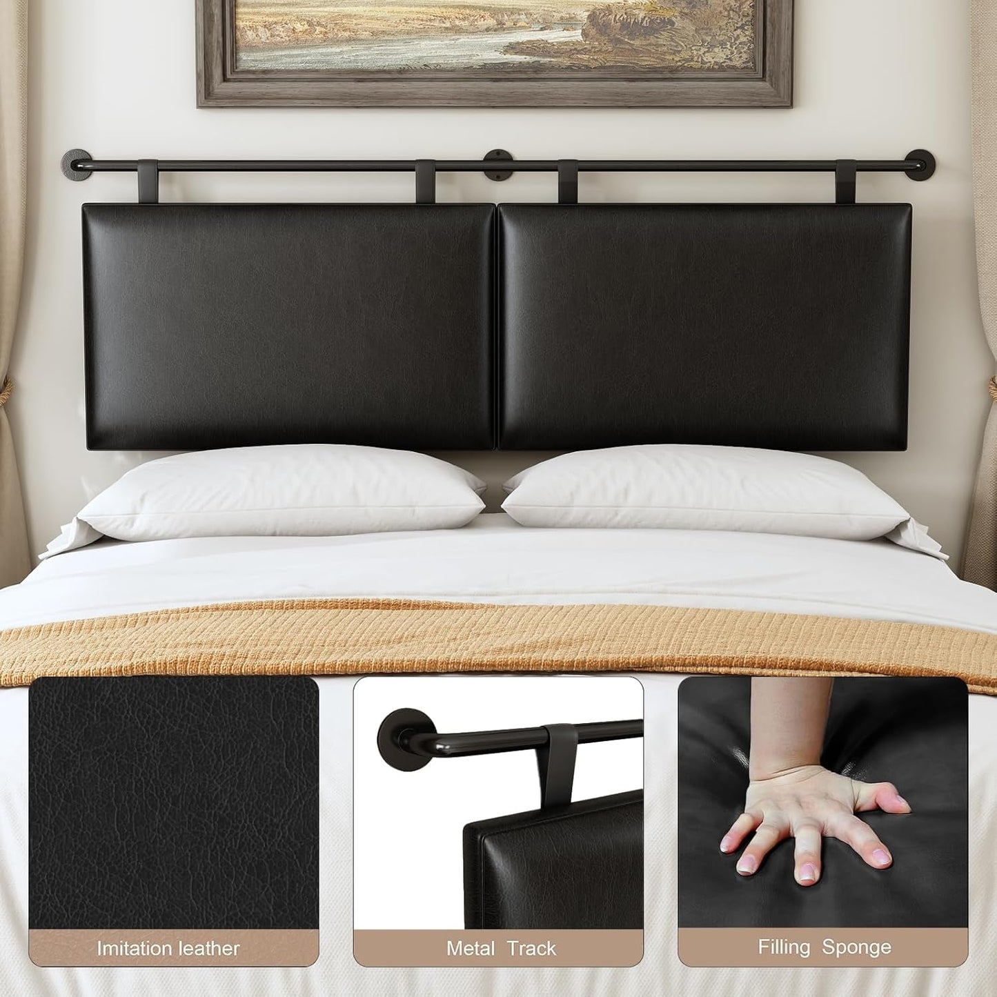 Queen Size Wall Mounted Headboard Industrial Pipe Design