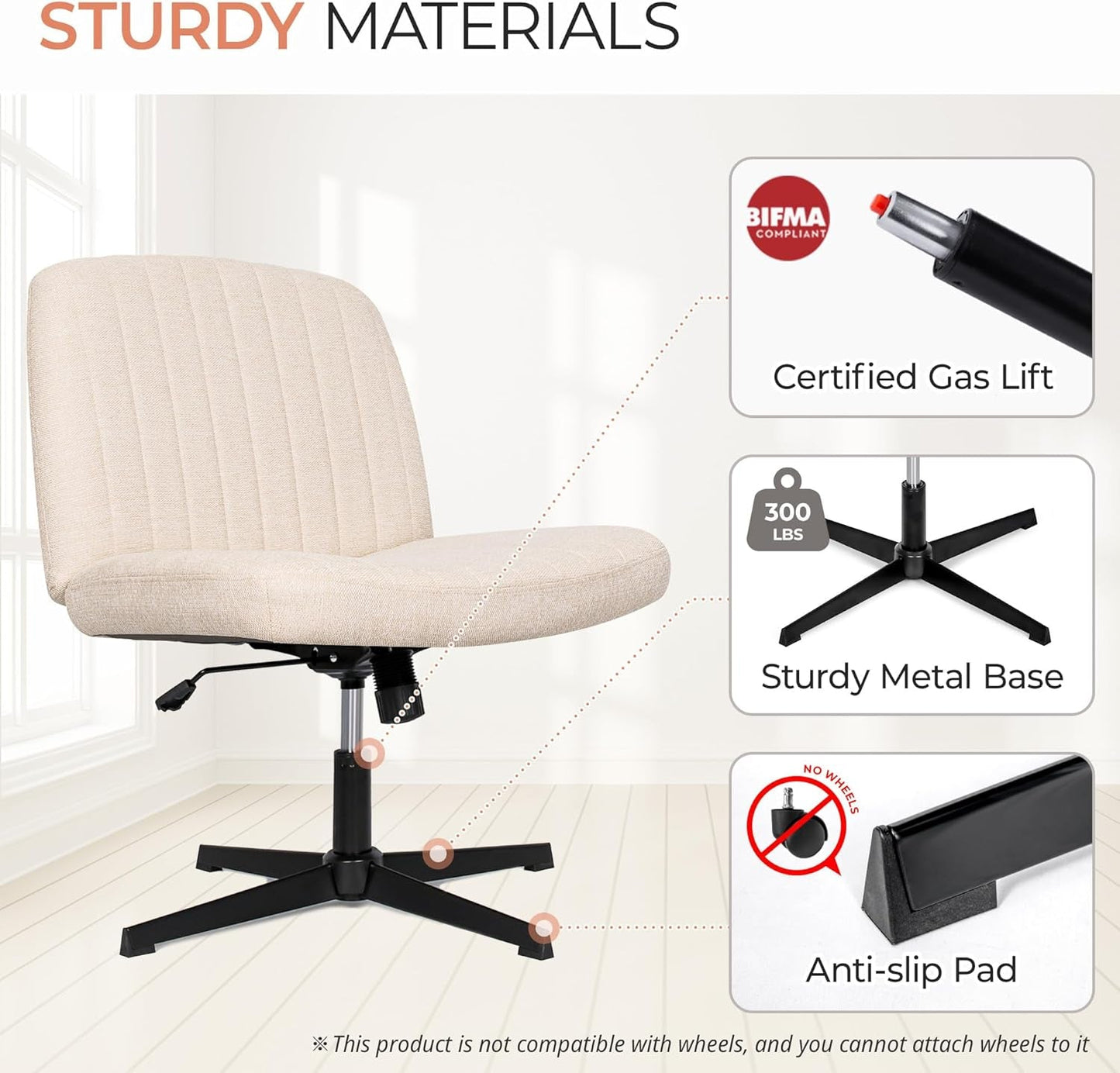 Beige Height Adjustable Swivel Office Desk Chair For Home Office