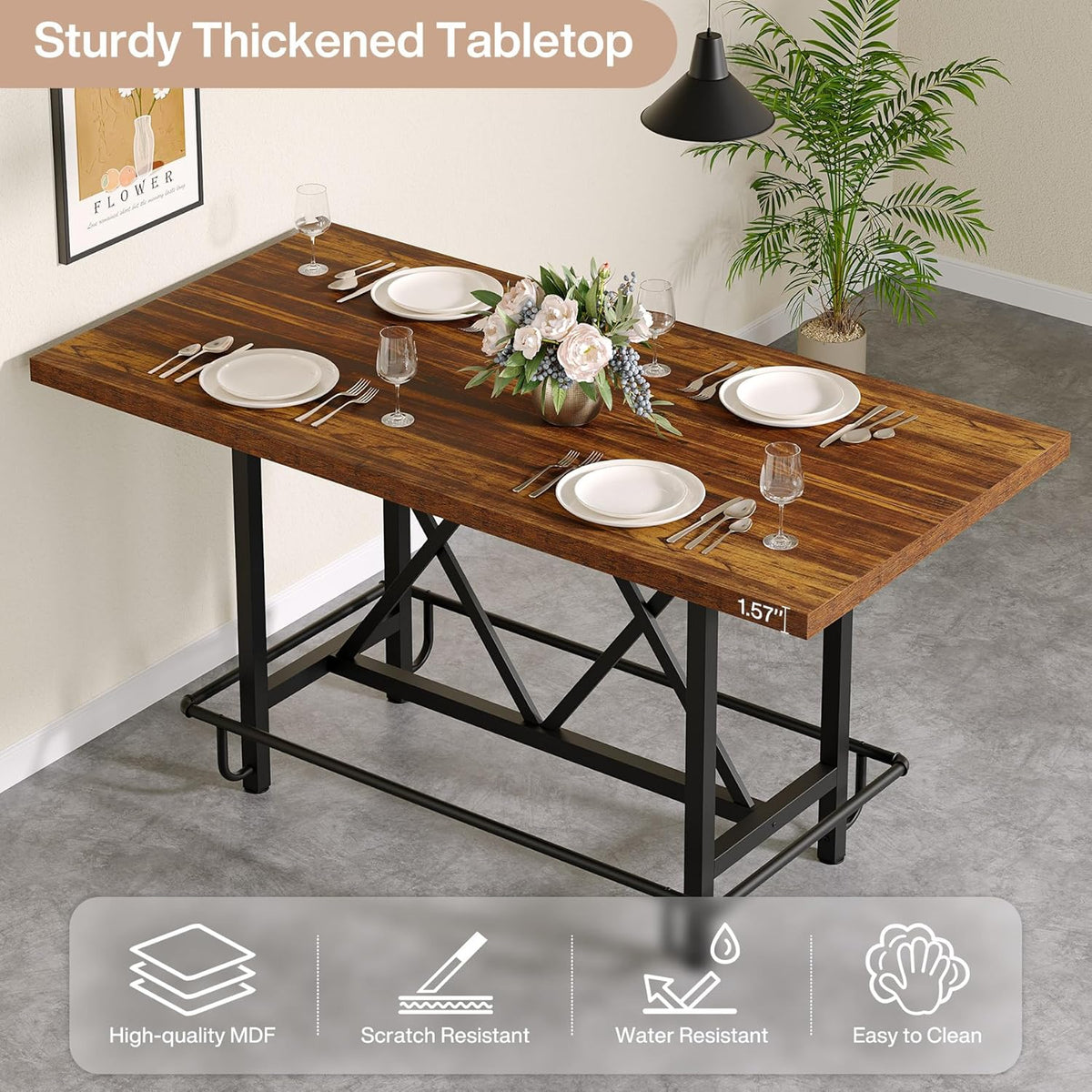 63" Counter Height Dining Table for 6