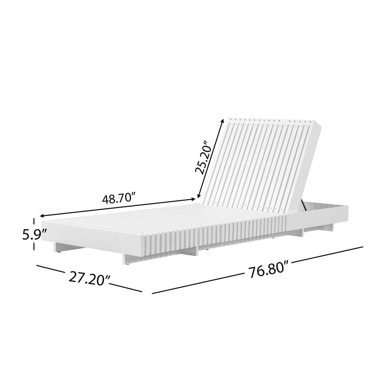 White Acacia Solid Wood Outdoor Chaise Lounge with Dark Cushion