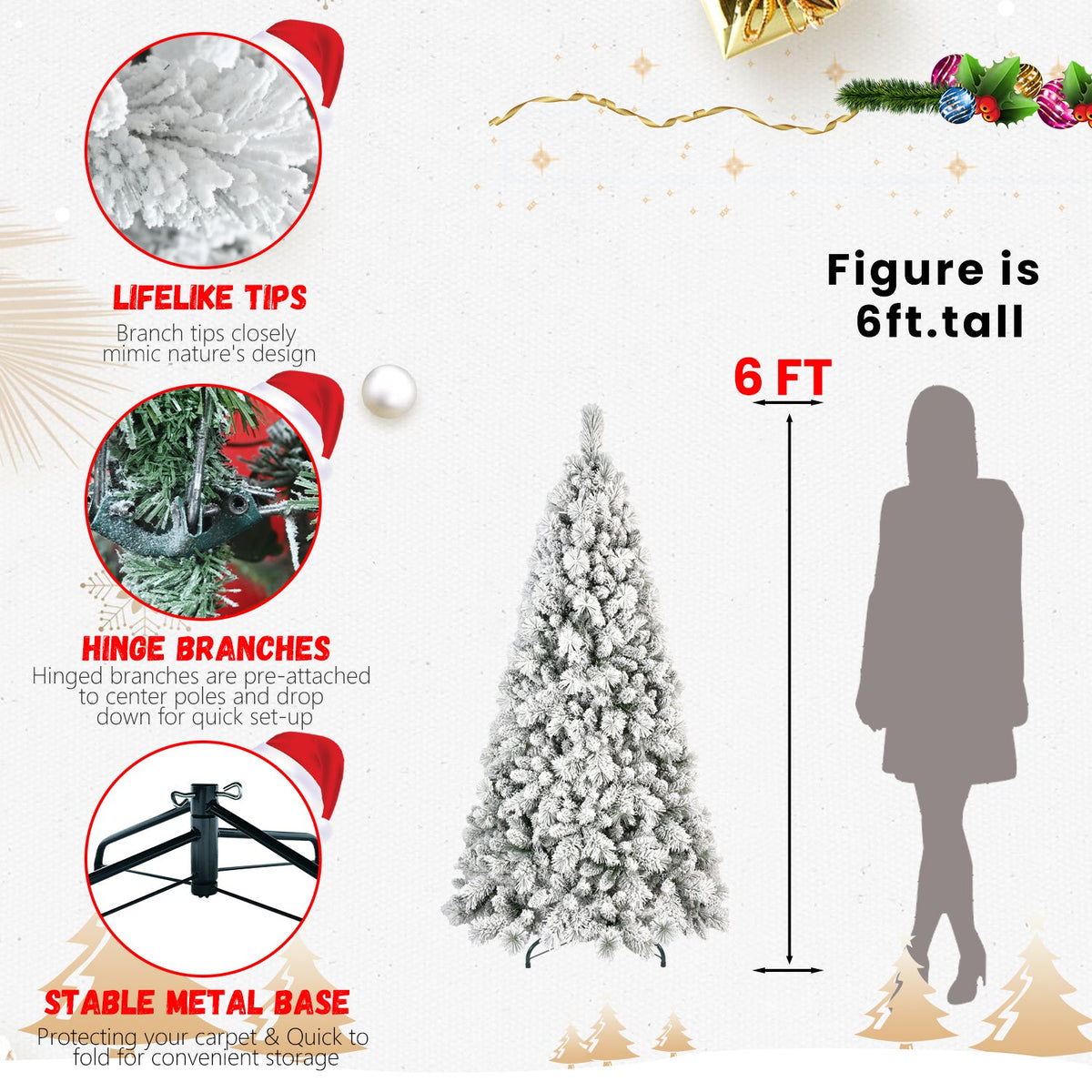7FT Flocked Christmas Tree with 450 Warm LED Lights