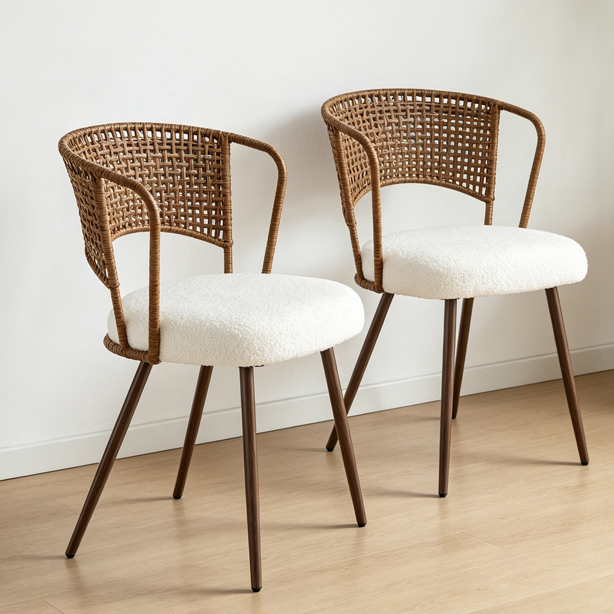 Wicker Dining Chairs - 2-Piece Set - Farmhouse Soft Cushioned